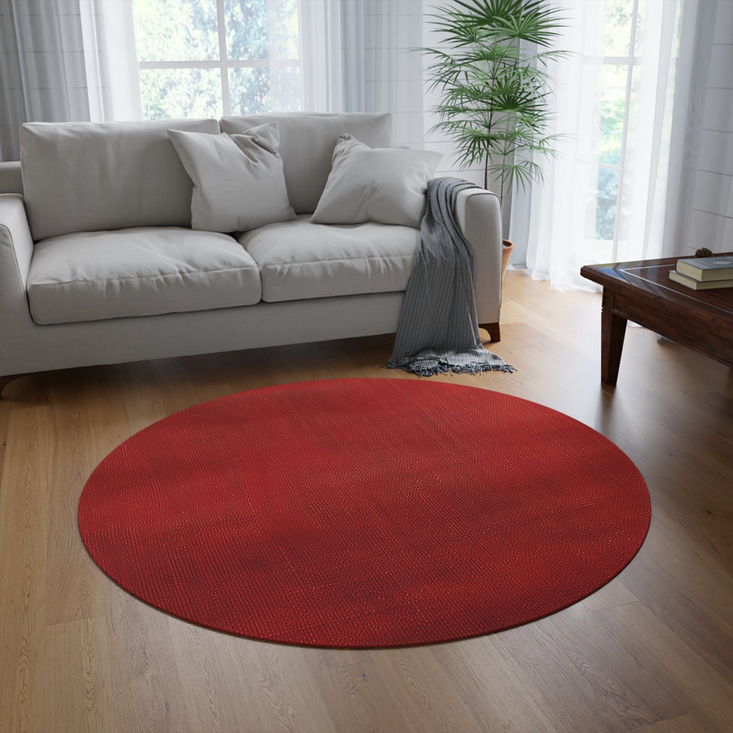 Juicy Red Berry Blast: Denim Fabric Inspired Design - Round Rug