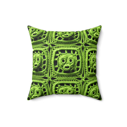 Halloween Green Alien Crochet Galactic Space Zombie Style - Spun Polyester Square Pillow