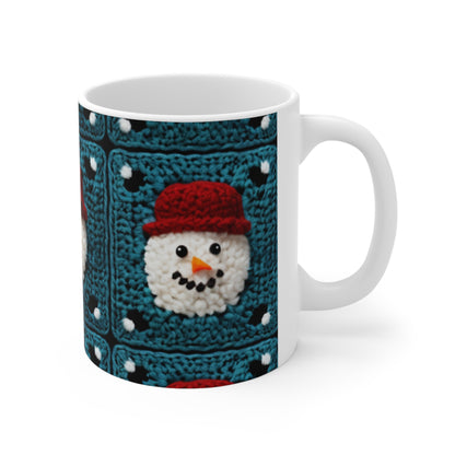 Snowman Crochet Craft, Festive Yuletide Cheer, Winter Wonderland - Ceramic Mug 11oz