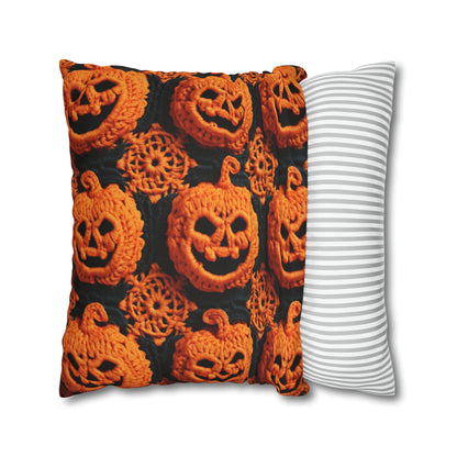 Halloween Crochet Pumpkin Scary Horror Festive Holiday Pattern - Spun Polyester Square Pillow Case