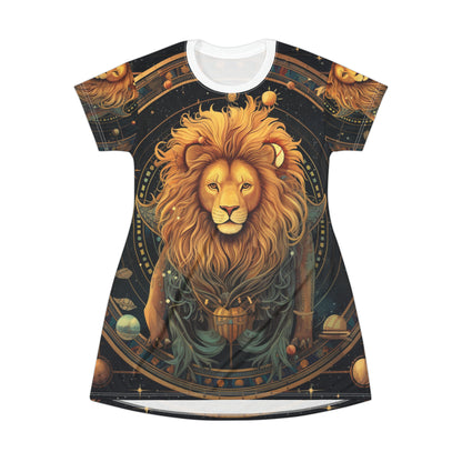 Astrological Leo Sign - Vibrant Cosmic Zodiac Astrology - T-Shirt Dress (AOP)