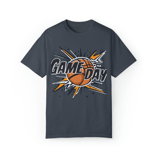 Game Day Slam Dunk Energy - Gráfico dinámico de explosión de baloncesto - Camiseta unisex teñida de prendas 