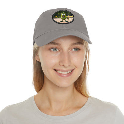 Pickle Playing Pickleball: Serve, Paddle, Game - Court Sport - Dad Hat with Leather Patch (Round)