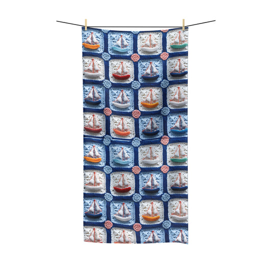 Crochet Boat Ship Sea Vessel Ocean Beach Travel Yacht Design - Polycotton Towel