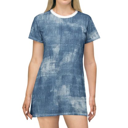 Faded Blue Washed-Out: Denim-Inspired, Style Fabric - T-Shirt Dress (AOP)