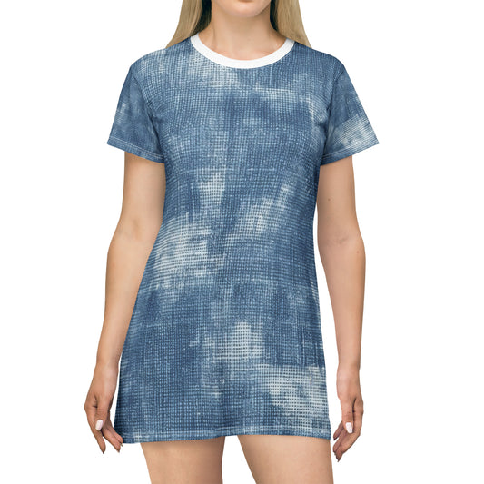 Azul descolorido descolorido: tela con estilo inspirada en la mezclilla - Vestido tipo camiseta (AOP)