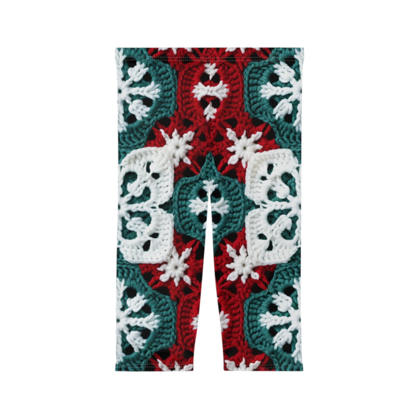 Ganchillo navideño con copos de nieve, Navidad festiva, artesanía en el país de las maravillas invernales, cristal de hielo, decoración navideña, adornos de temporada - Leggings capri para mujer (AOP)