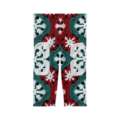 Ganchillo navideño con copos de nieve, Navidad festiva, artesanía en el país de las maravillas invernales, cristal de hielo, decoración navideña, adornos de temporada - Leggings capri para mujer (AOP)