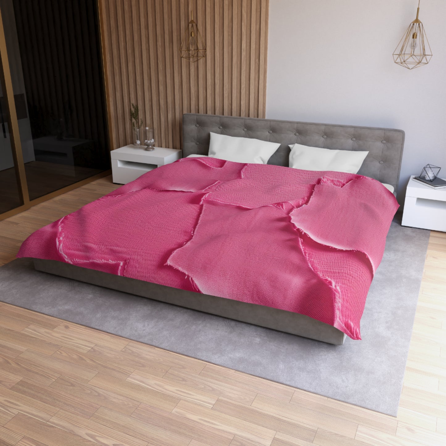 Distressed Neon Pink: Edgy, Ripped Denim-Inspired Doll Fabric - Microfiber Duvet Cover