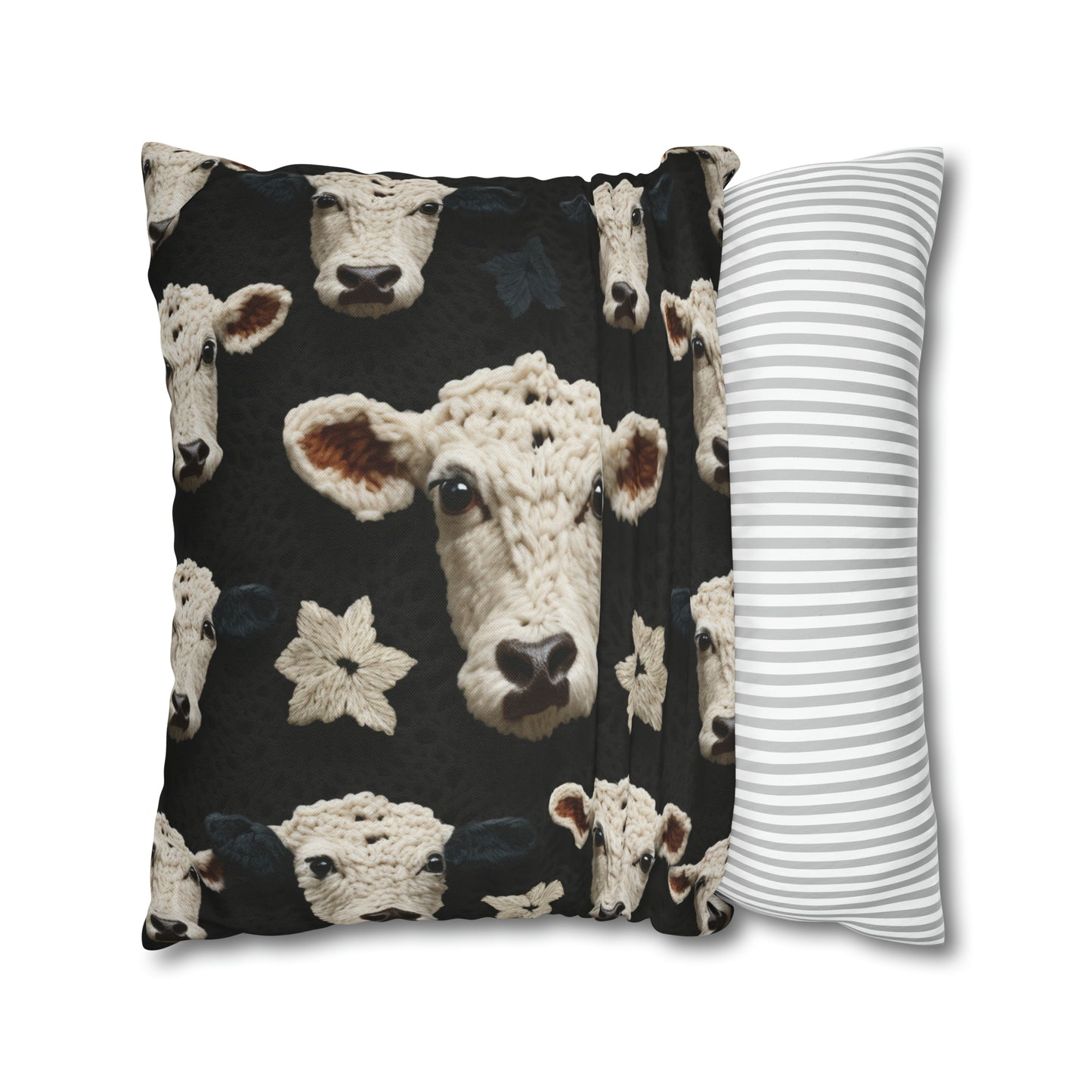 Crochet Cow Pattern Farm Animal Fabric Style - Spun Polyester Square Pillow Case