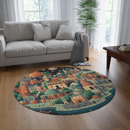 Galactic Metropolis Pattern, Sci-Fi Inspired - Round Rug