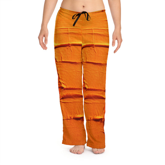 Fiery Citrus Orange: Edgy Distressed, Denim-Inspired Fabric - Women's Pajama Pants (AOP)
