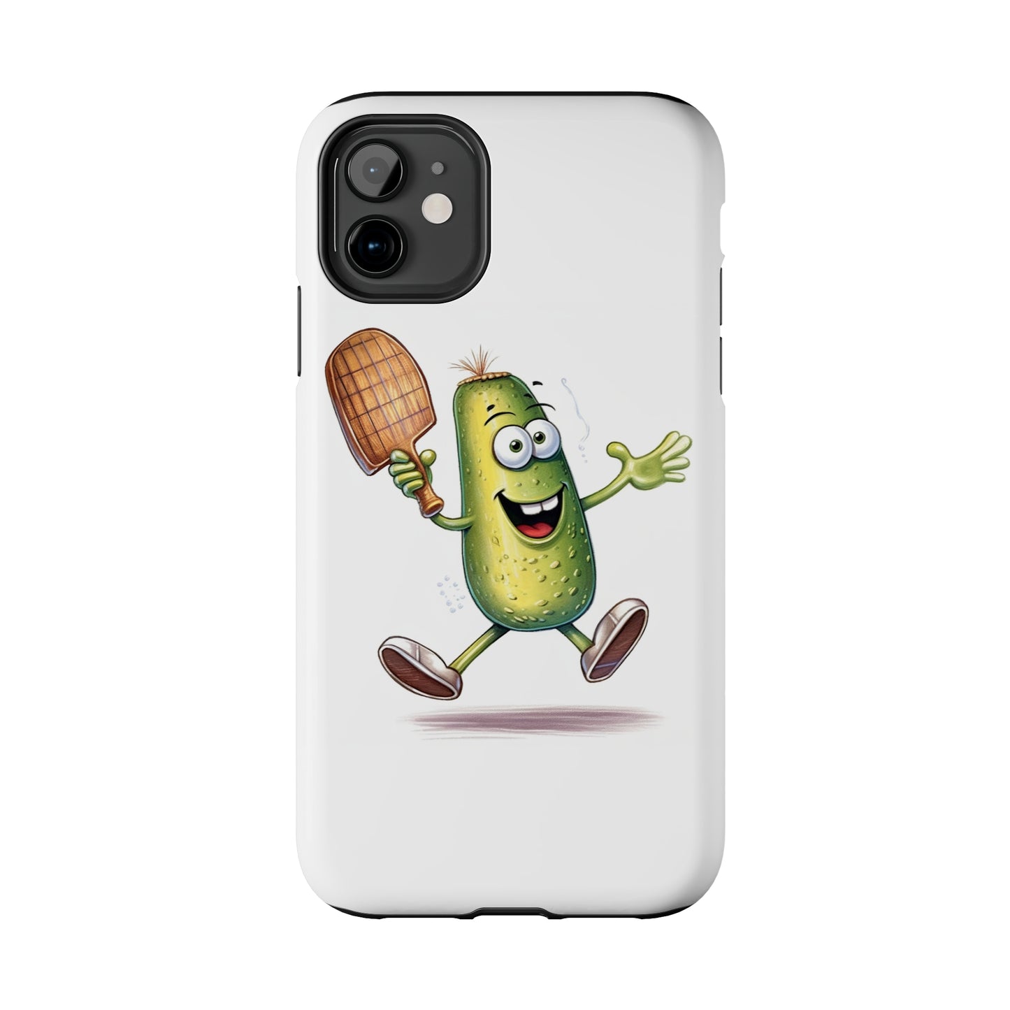 Pickle Player Action: Cartoon Swinging Pickleball Paddle - Sporty Charm - Tough Phone Cases