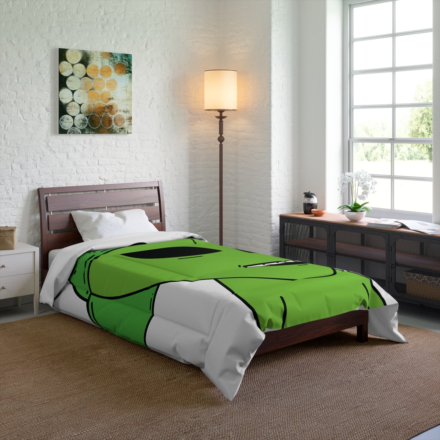 The Green Alien Visitor with Hat Bed Comforter