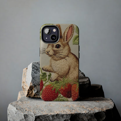 Strawberry Bunny Rabit - Embroidery Style - Strawberries Fruit Munchies - Easter Gift - Tough Phone Cases