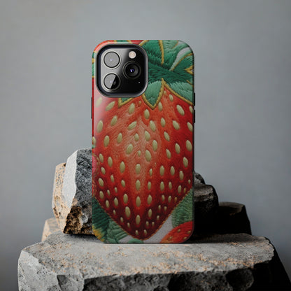 Berry Delight: Sun-Kissed Strawberries Fields Meet Embroidered Style Strawberry Patterns - Tough Phone Cases