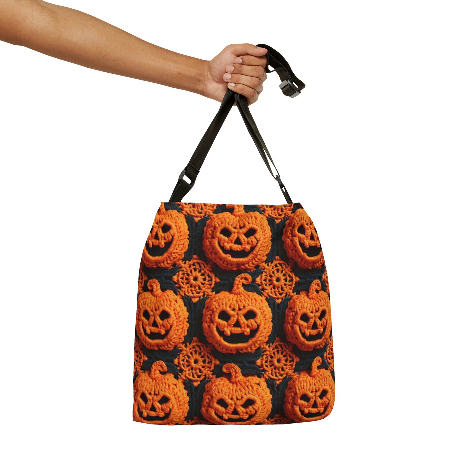 Halloween Crochet Pumpkin Scary Horror Festive Holiday Pattern - Adjustable Tote Bag (AOP)