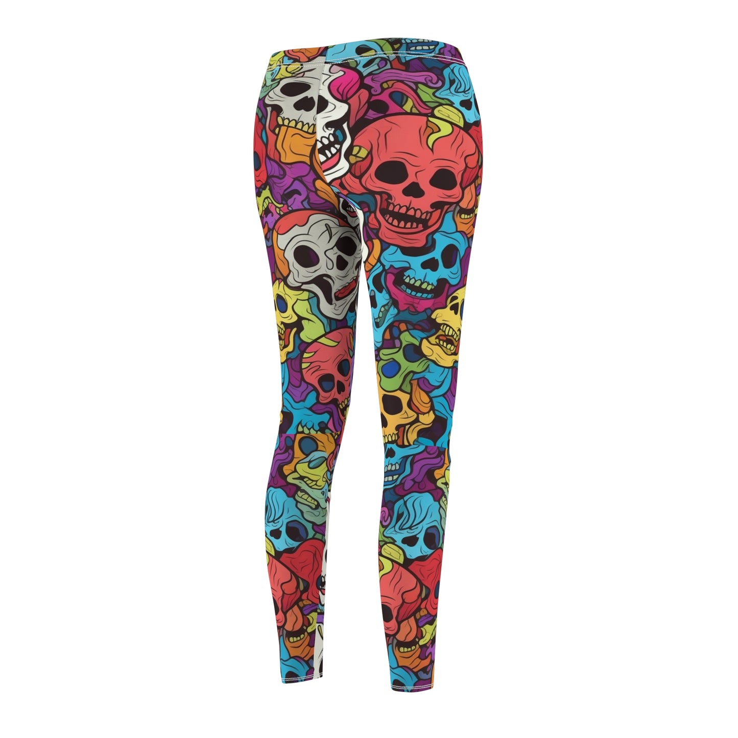 Psychedelic Rainbow Skull Head Pattern, Vibrant Colors - Women's Cut & Sew Casual Leggings (AOP)