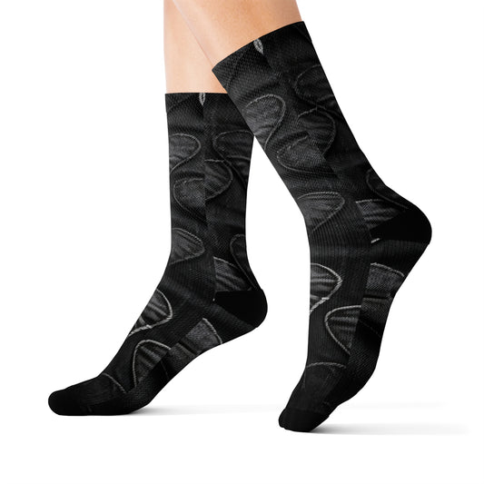 Black: Distressed Denim-Inspired Fabric Heart Embroidery Design - Sublimation Socks