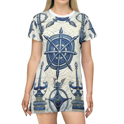 Nautical Theme Art - Anchors, Ropes, Compass T-Shirt Dress (AOP)