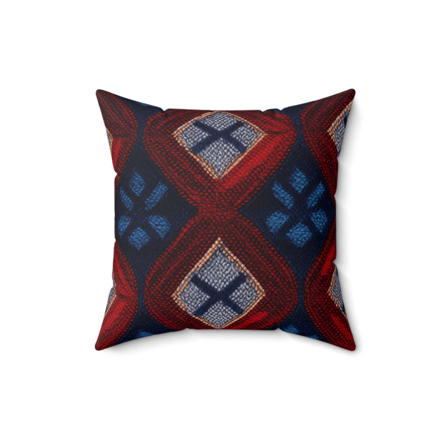 Moquette Majesty: Maravillas de lana rojas y azules - Almohada cuadrada de poliéster hilado