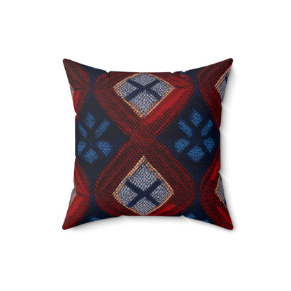 Moquette Majesty: Maravillas de lana rojas y azules - Almohada cuadrada de poliéster hilado