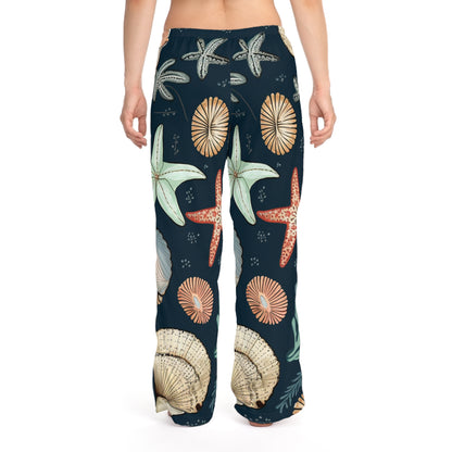 Pantalones de pijama para mujer con estampado de conchas marinas y estrellas de mar (AOP) 