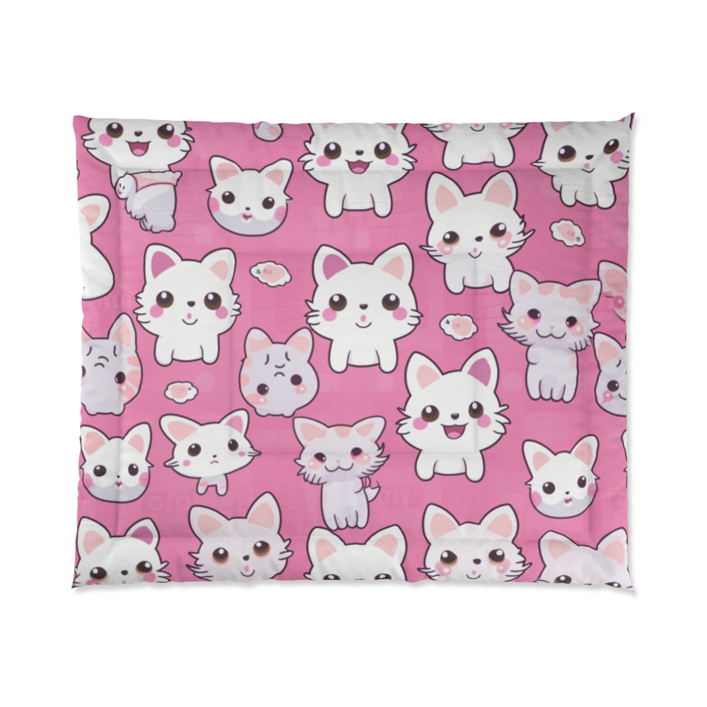 Adorable Cartoon-Style Anime Kitten, Cat, Kitty Pattern - Cute and Colorful - Comforter