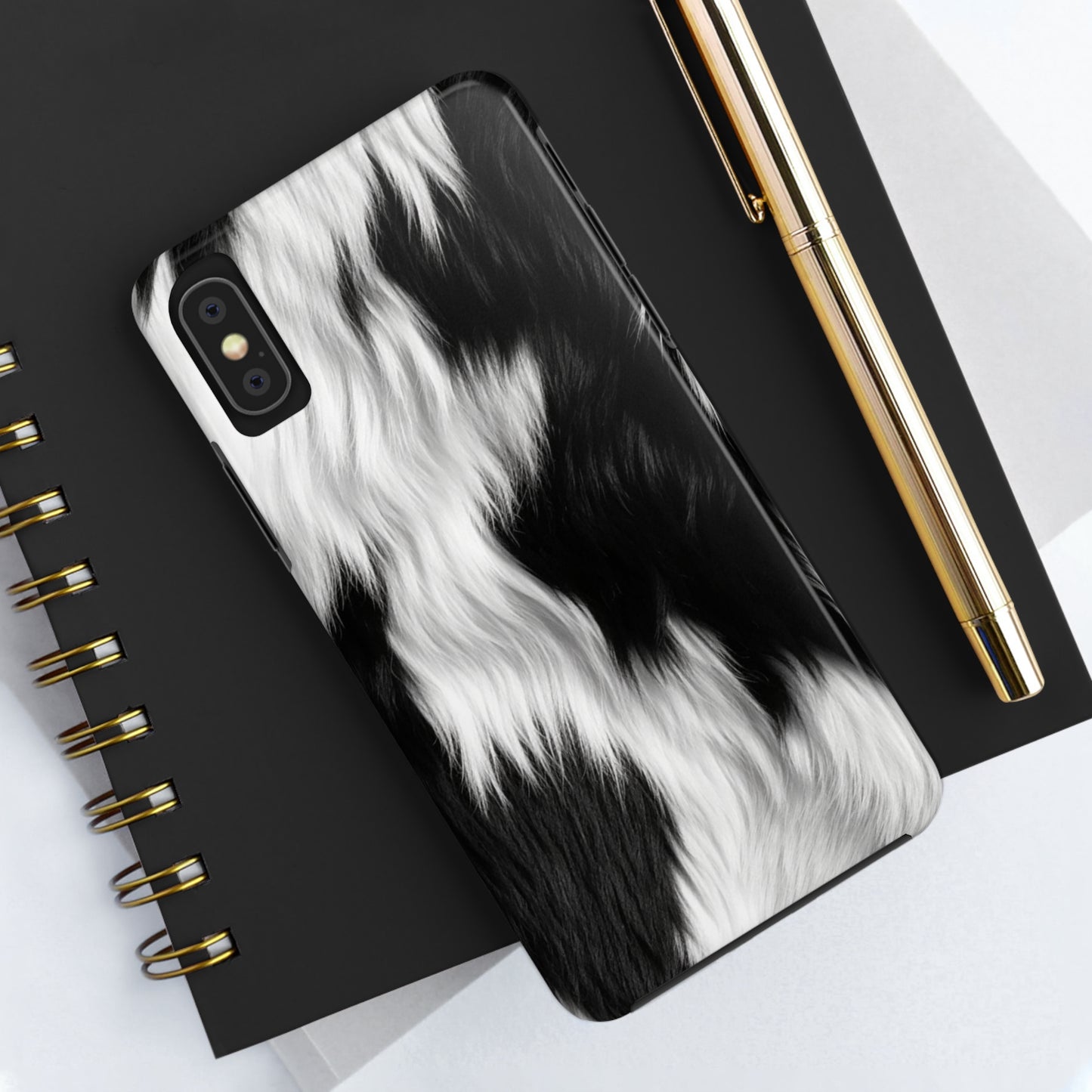 Cowhide on Hair Leather - Black and White - Designer Style - Tough Phone Cases