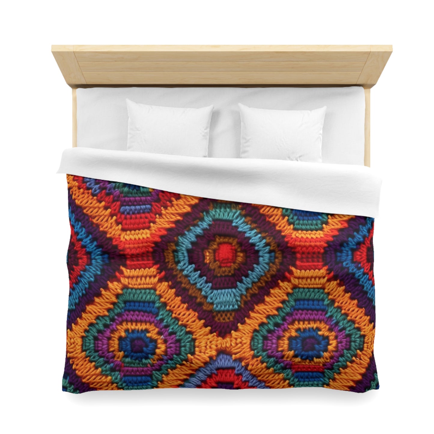 African Heritage Crochet, Vibrant Multicolored Design, Ethnic Craftwork - Microfiber Duvet Cover