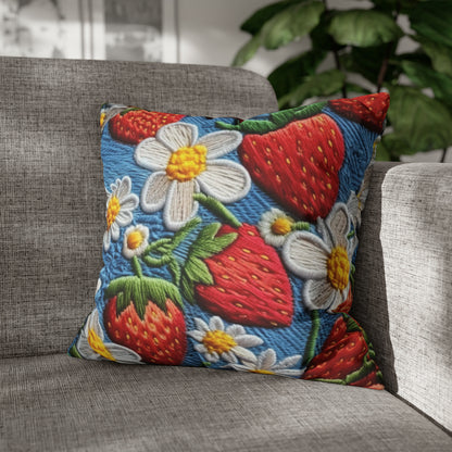 Orchard Berries: Juicy Sweetness from Nature's Garden - Fresh Strawberry Elegance - Spun Polyester Square Pillow Case