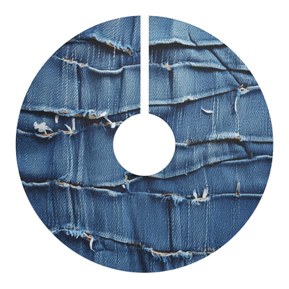 Midnight Blue Distressed Denim: Rugged, Torn & Stylish Design - Christmas Tree Skirts