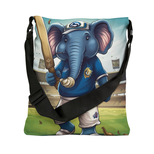 India Elephant Cricket Sport Star: Juego de lanzamiento, carrera y tocón - Encanto animado - Bolsa de mano ajustable (AOP)