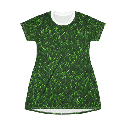 Touch Grass Indoor Style Outdoor Green Artificial Grass Turf - T-Shirt Dress (AOP)