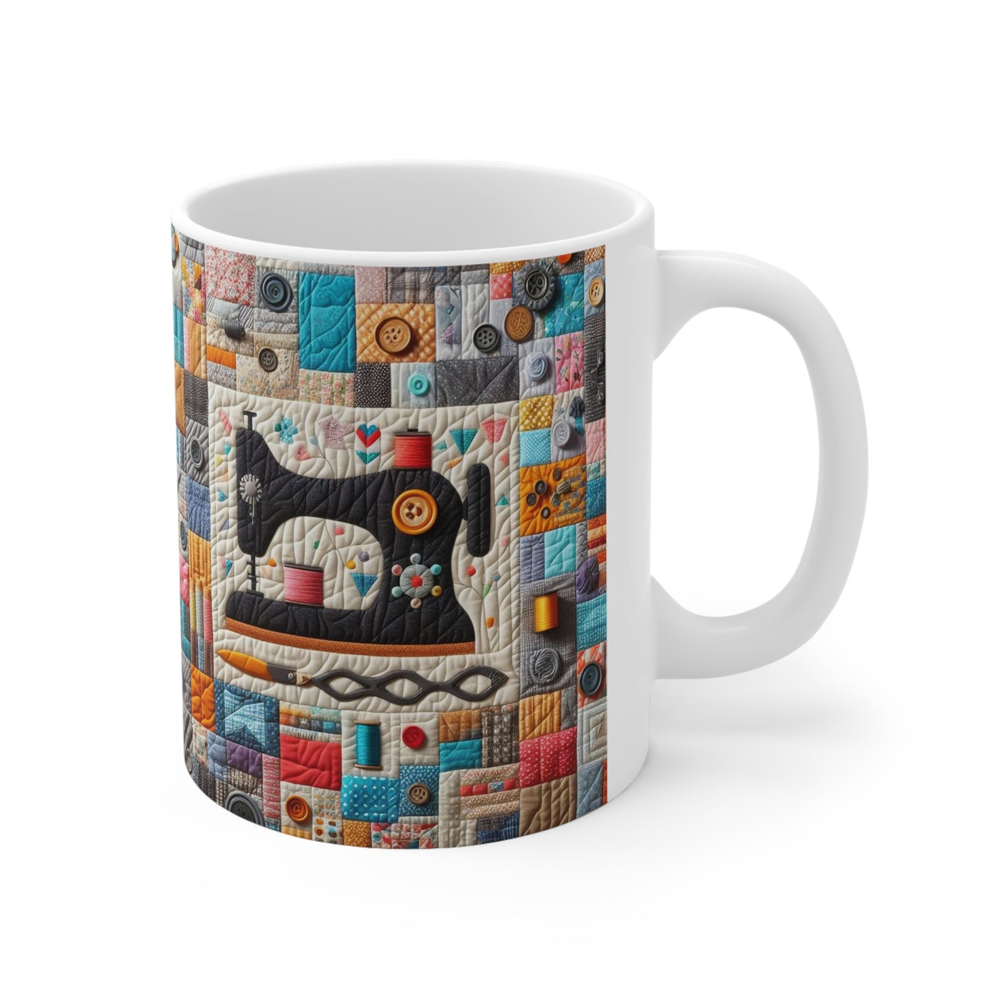 Mosaico acolchado colorido, diseño de costura retro - Taza de cerámica 11oz