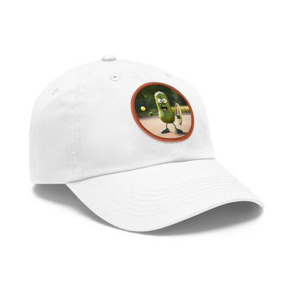 Pickle Playing Pickleball: Serve, Paddle, Game - Court Sport - Dad Hat with Leather Patch (Round)