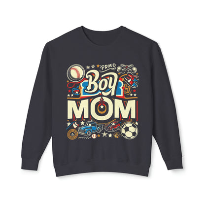 Proud Boymom Design Shirt, Boy Mom Gift, Unisex Lightweight Crewneck Sweatshirt