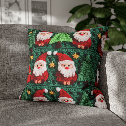 Patrón de ganchillo de Papá Noel, diseño navideño, decoración festiva, motivo de Papá Noel. Perfecto para la celebración navideña: funda de almohada cuadrada de poliéster hilado 