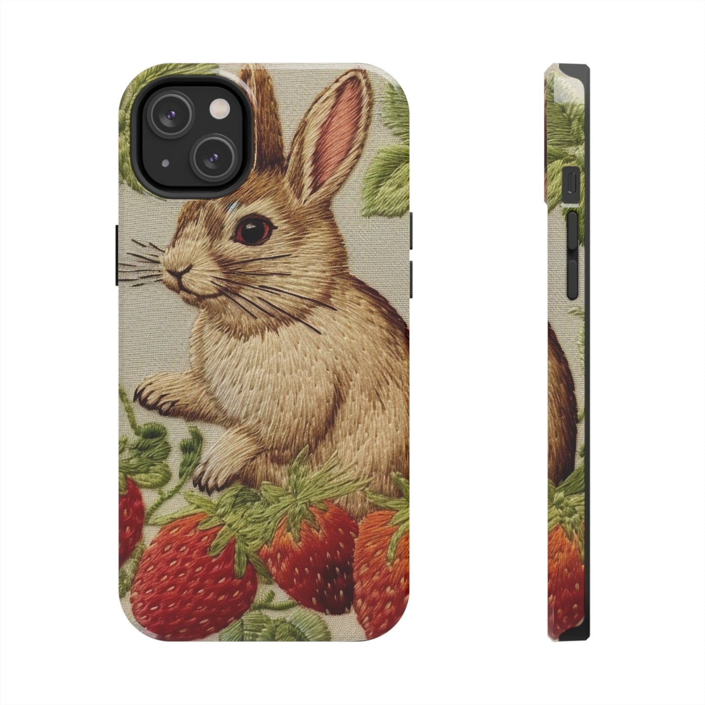 Strawberry Bunny Rabit - Embroidery Style - Strawberries Fruit Munchies - Easter Gift - Tough Phone Cases