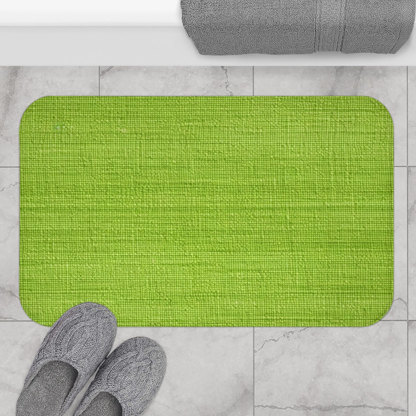 Lush Grass Neon Green: Denim-Inspired, Springtime Fabric Style - Bath Mat