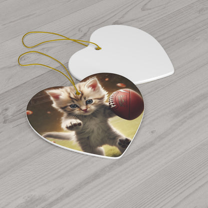 Football Kitty Fantasy: Feline Cat American Sport Quarterback - Ceramic Ornament, 4 Shapes