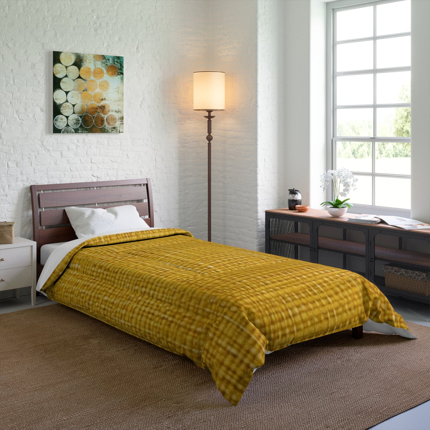 Radiant Sunny Yellow: Denim-Inspired Summer Fabric - Comforter
