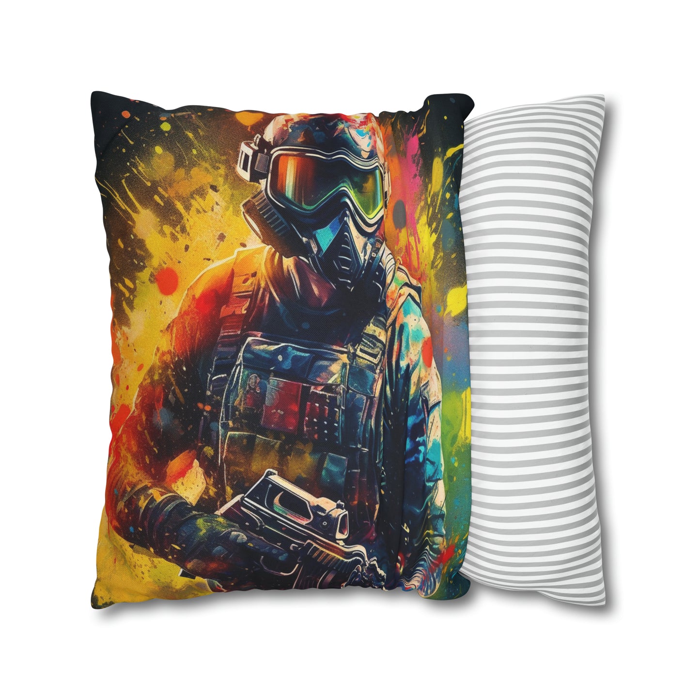 Paintball Game Sport: Professional Action Shot Target Player - Spun Polyester Square Pillow Case