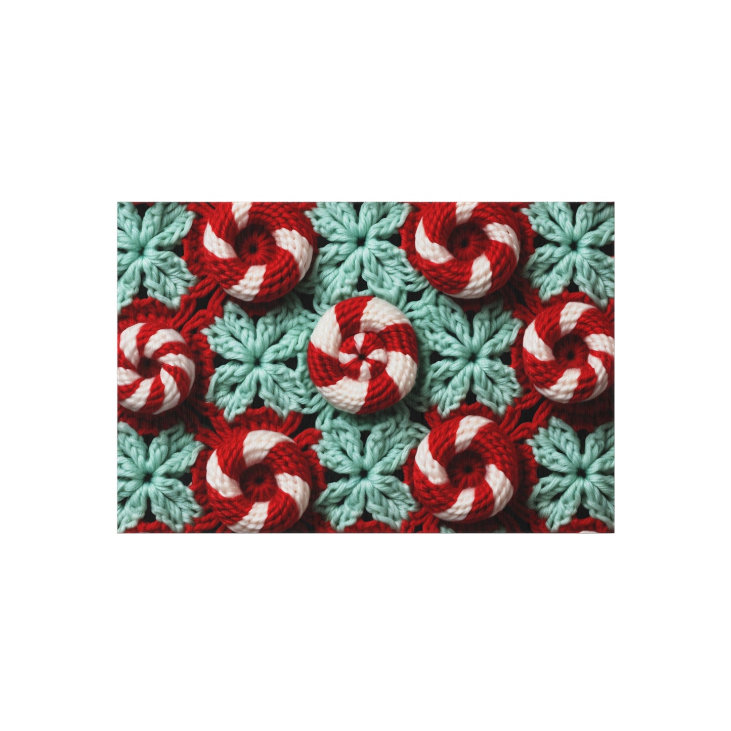 Christmas Crochet Candy Cane - Pepper Red Crystal White Holiday Pattern - Outdoor Rug