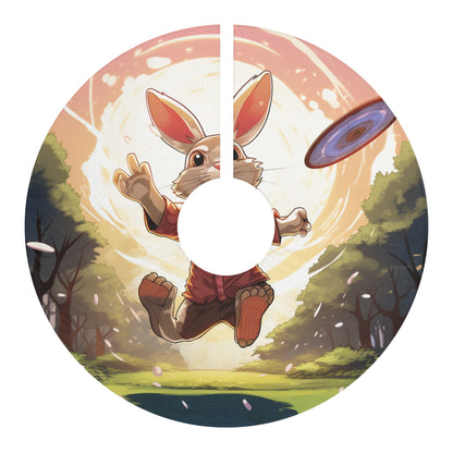 Disc Golf Rabbit: Bunny Aiming Frisbee for Basket Chain - Christmas Tree Skirts