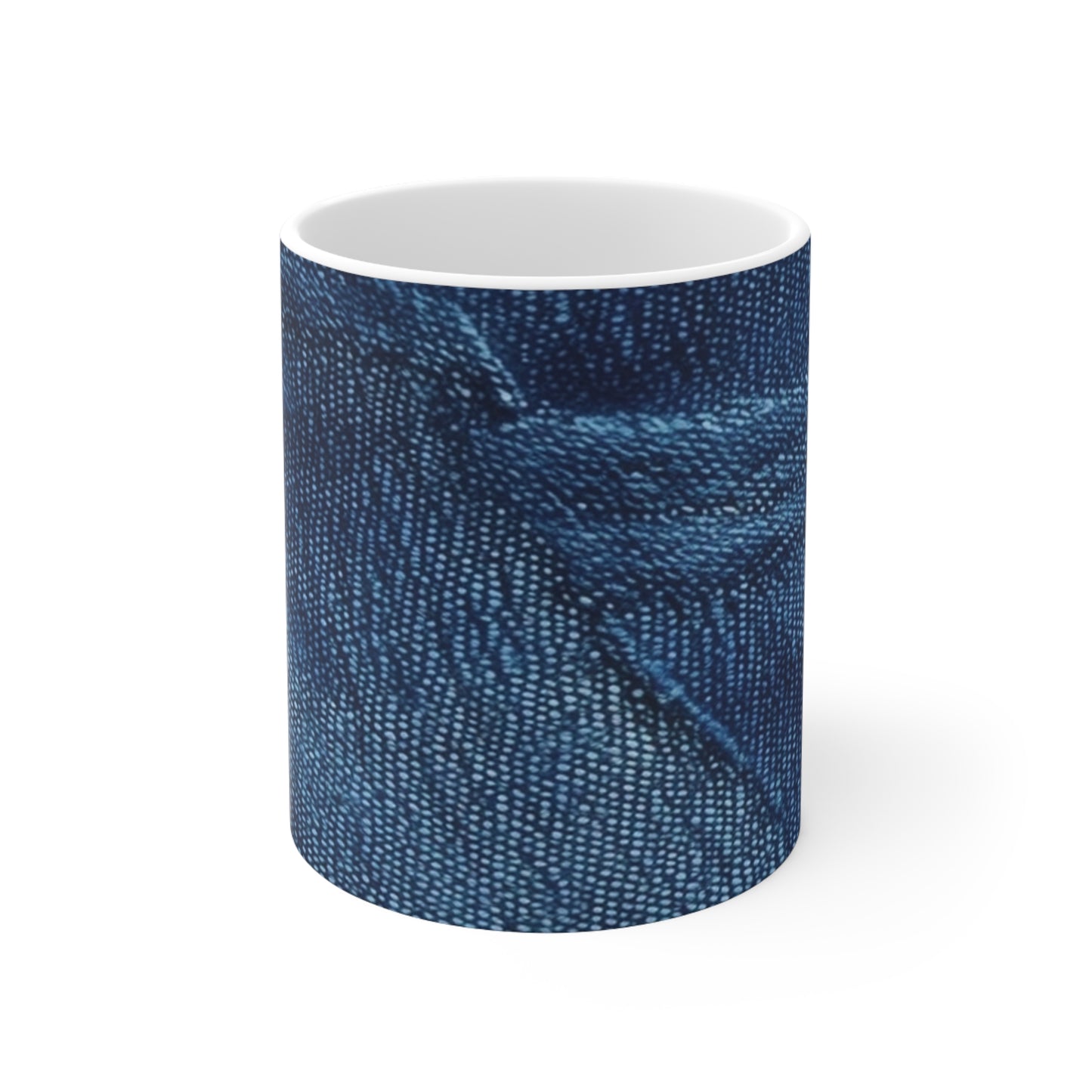 Dark Blue: Distressed Denim-Inspired Fabric Design - Ceramic Mug 11oz