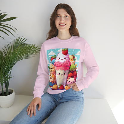 Strawberry Japan Milkshake - Kawaii Dessert Delight - Sweet Berry Anime Character - Unisex Heavy Blend™ Crewneck Sweatshirt