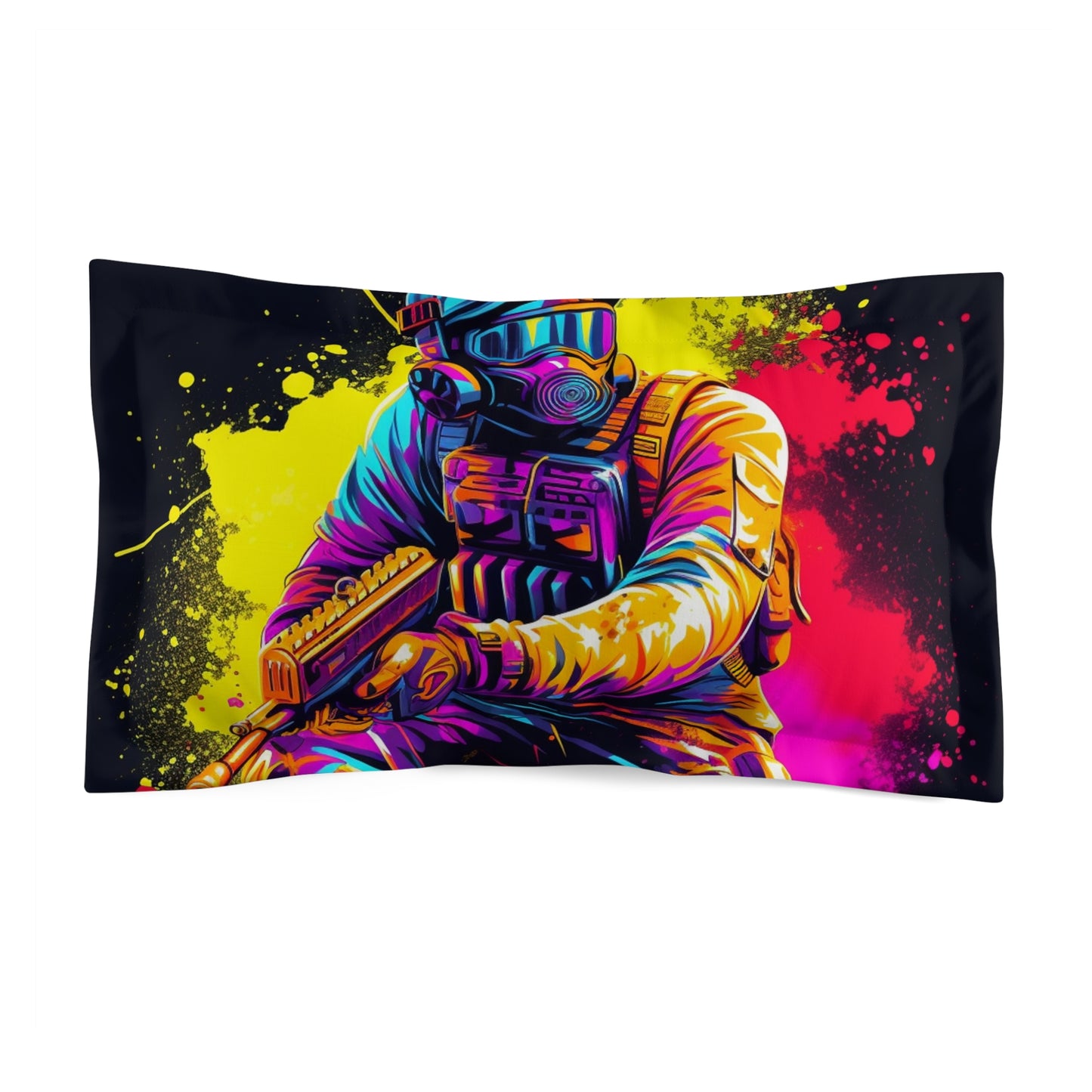 Paintball Action Sport: Player in Battle, Paint Splatter - Microfiber Pillow Sham