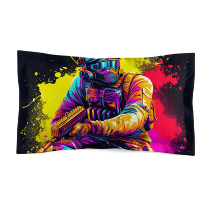 Paintball Action Sport: Player in Battle, Paint Splatter - Microfiber Pillow Sham