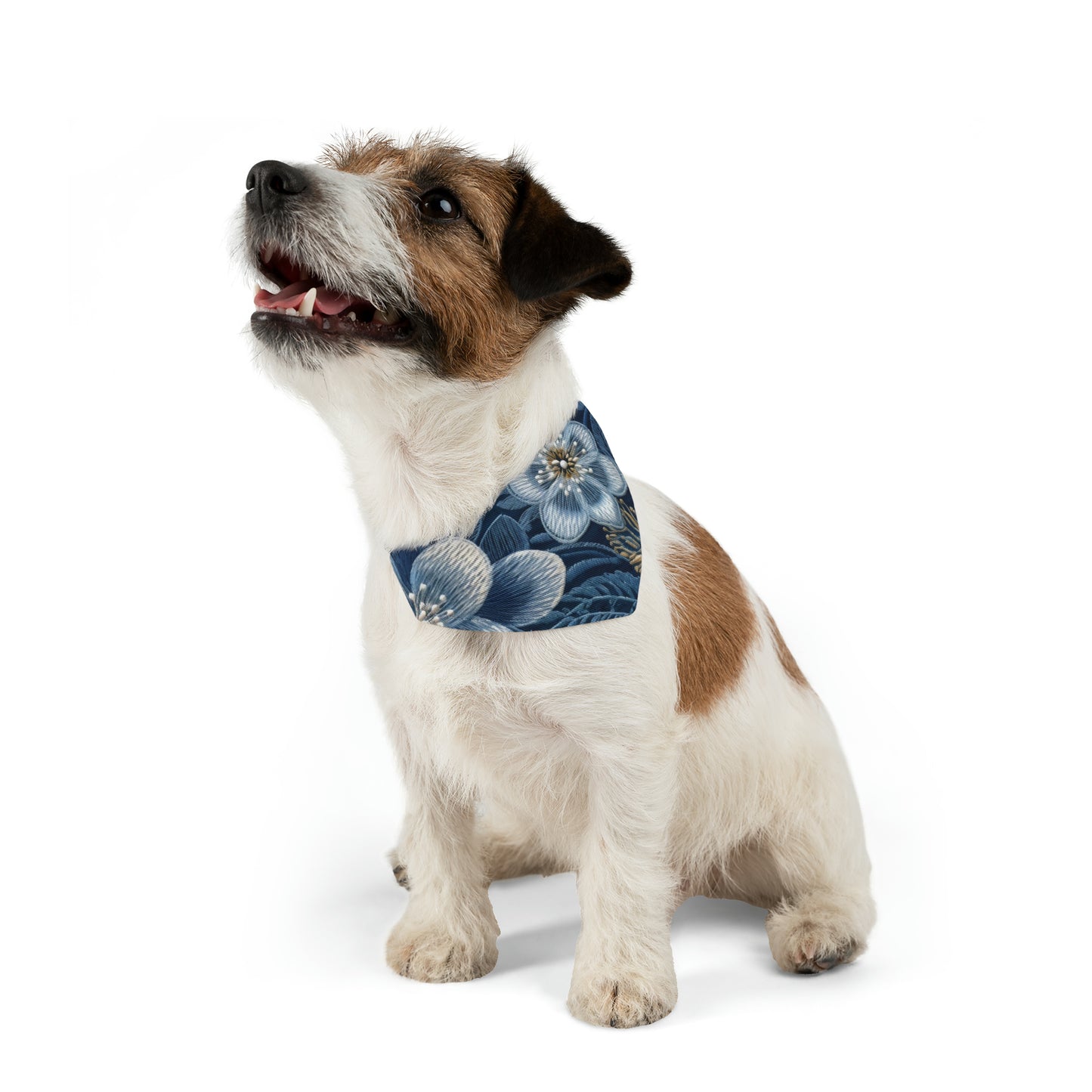 Flower Blossom Embroidery Floral on Denim Style - Pet Bandana Collar